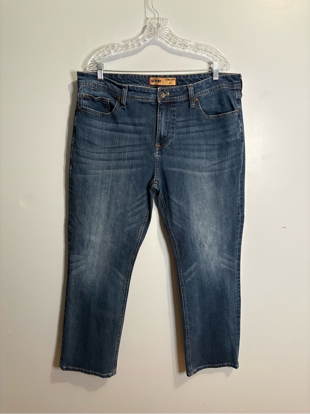 Seven7 Men’s Straight Fit Jeans Medium Wash Blue Denim 38 x 30 Casual Classic